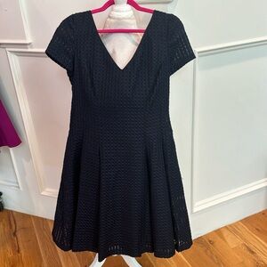 Navy dress with Textured navy material + built-in shaping